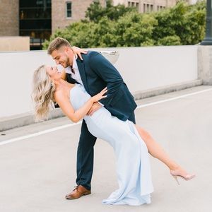 Baby blue long cocktail dress